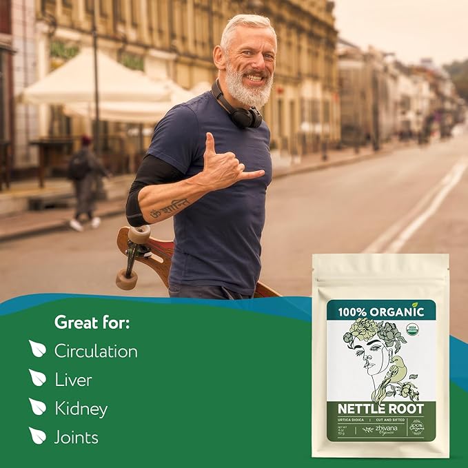 Organic Stinging Nettle Root Tea for Men's Health (4oz.) - Supports Prostate Health, Hormonal Balance & Energy - Make Herbal Infusions, Extract, Tinctures, Oils - Té de Raíz de Ortiga