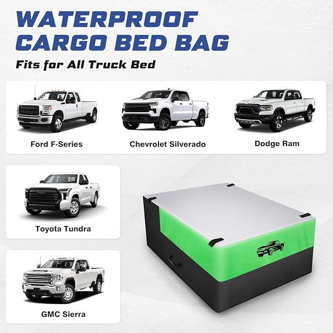 2025 Upgraded Truck Bed Cargo Bag- 26 Cubic (51''x40''x22''),100% Waterproof Pickup Bed Storage Fits Any Truck Size with 4 Stretch Cords, 1680D Heavy Duty PVC Fabric Cargo Bag