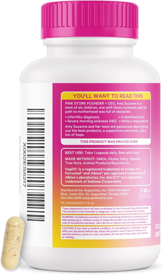 Pink Stork Total Women's Multivitamin - Supports Hair, Skin, Nails, Bone Health & Immune System - Includes B6, B12, Biotin, Iron & Zinc - Premium Women's Vitamins - 30 Capsules