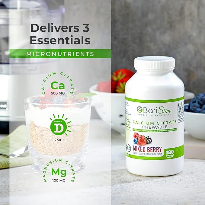 BariSlim Bariatric Calcium Citrate & Advanced Chewable Bariatric Multivitamin with Iron - Bariatric Vitamin and Supplement for Post Bariatric Surgery Including Gastric Bypass and Gastric Sleeve
