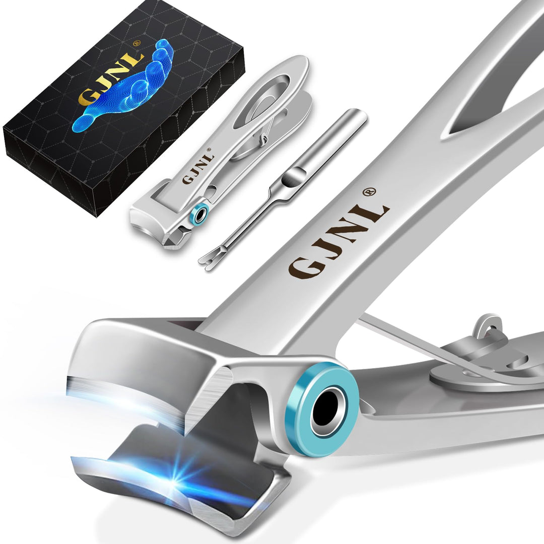 GJNL Heavy Duty Nail Clippers for Men - 16mm Wide Jaw, Large Size, Ultra Sharp Toenail & Finger Nail Cutter, Silver Wide Jaw Head