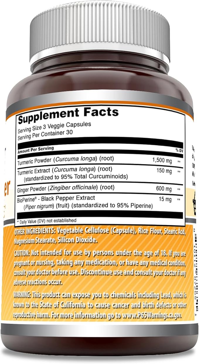 Amazing Formulas Turmeric Curcumin & Ginger with BioPerine Supplement | 2250 Mg | 90 Veggie Capsules | Non-GMO | Gluten Free | Made in USA
