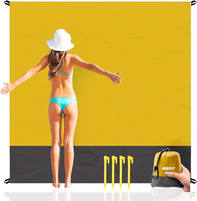 Beach Blanket Sandproof Waterproof, Beach Essentials Extra Large Beach Mat, 79" X 55" Oversized Durable Outdoor Picnic Mat Storage Bag for 1-4 Adults, Beach Accessories for Travel, Camping, Hiking