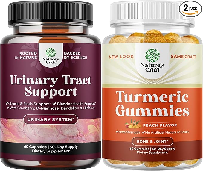 Bundle of D Mannose Capsules for Urinary Tract Health for Women Fast Acting Super Concentrated Cranberry 60ct and Turmeric Curcumin Immune Support Gummies - Immune Booster Turmeric Gummies