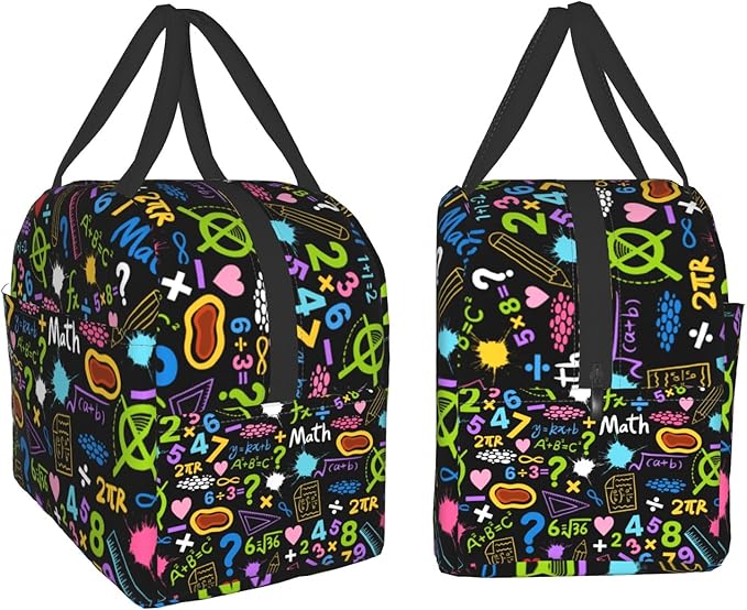 Imiss Math Education Lunch Bag Colorful Formulas Calculations Lunch Box with Front Pocket Reusable Thermal Cooler Bag for School Work Picnic Travel Meal Prep Bag