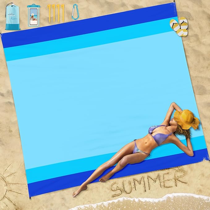 Beach Blanket Sandproof Waterproof 10'×9' 1-8 Adults Oversized,Compact Lightweight Durable Beach Mat for Travel Camping Hiking Picnic Blanket