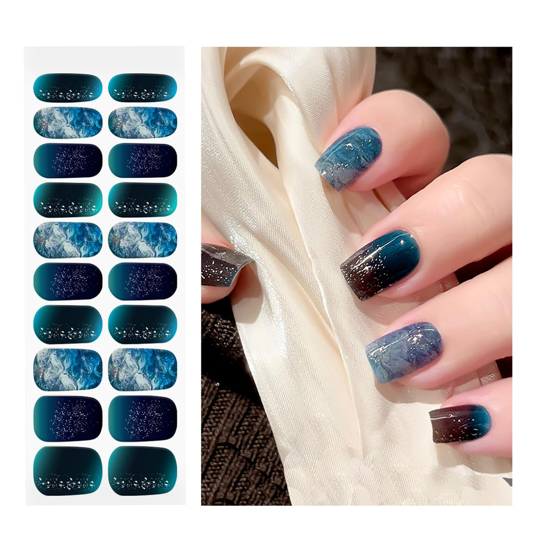 OAUEE Semi Cured Gel Nail Strips | 20 Gel Stickers | Salon Quality, Easy Application and Removal (Peacock Color)