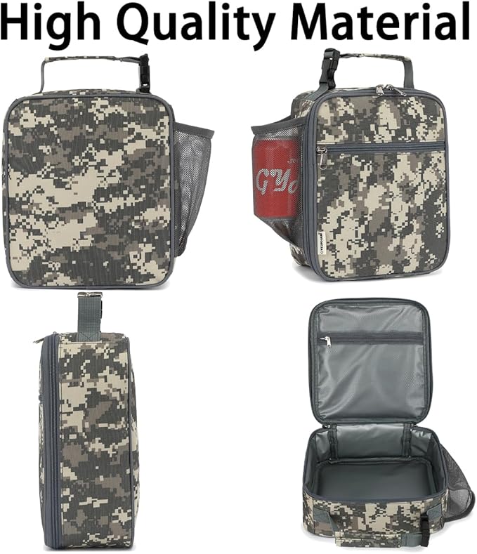 Lunch Box for Kids Boys Girls Men Women, Insulated Small Soft Cooler Lunch Bag Kit for School Work Picnic Travel - Reusable Portable lunchbox,Grey Camouflage