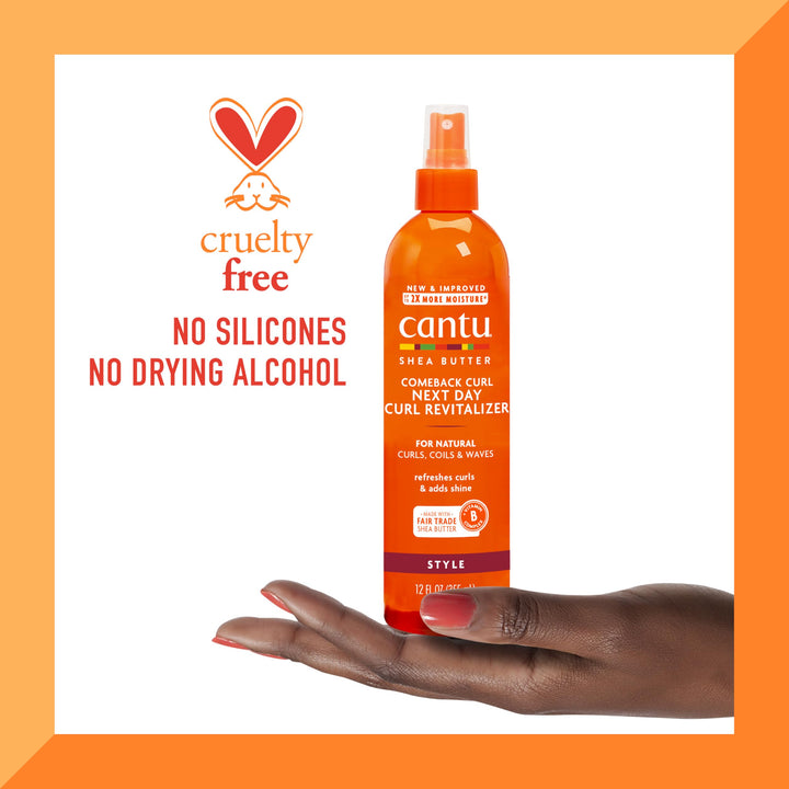 Cantu Comeback Curl Next Day Curl Revitalizer Mist with Shea Butter for Natural Hair, 12 fl oz