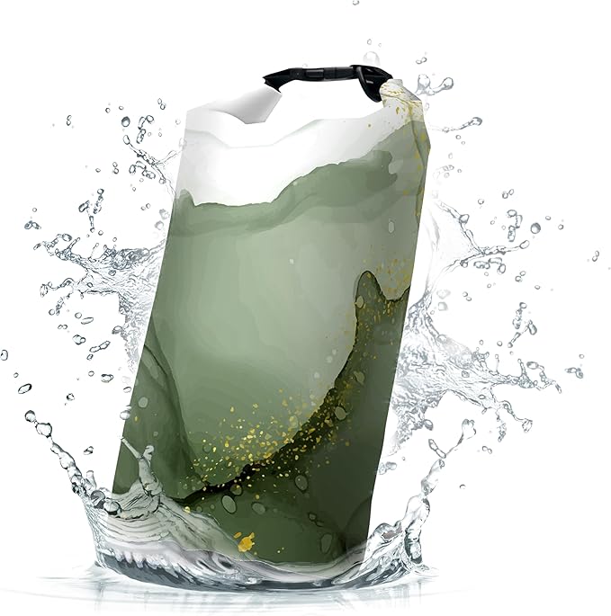 Waterproof Dry Bag,Roll Top Sage Green Marble Waterproof Backpack 5L/10L/20L Floating and Lightweight Bags for Kayaking, Boating, Fishing, Swimming and Camping