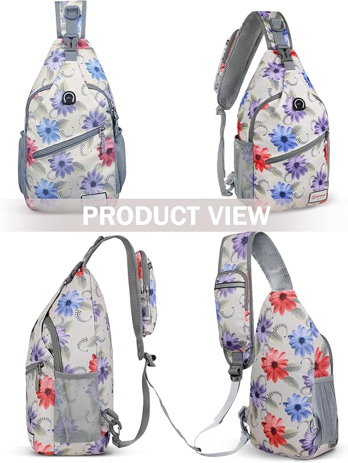 ZOMAKE Sling Bag for Women Men, Small Crossbody Sling Backpack, Mini Water Resistant Shoulder Daypack for Travel, Anti Thief Chest Bag for Hiking, Sports(Color Chrysanthemum)