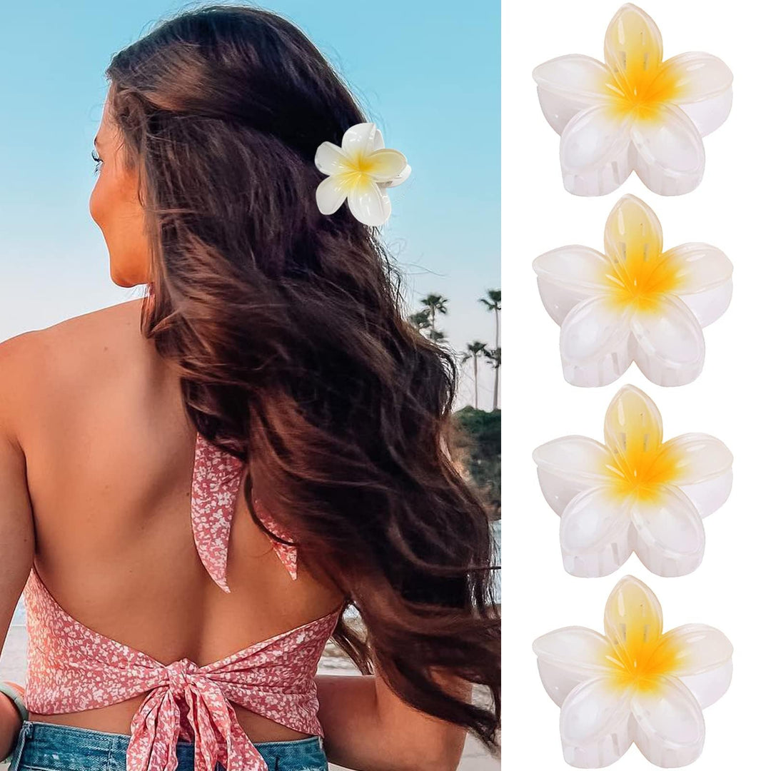 Gqlv Hair Clip, 4 Count White Flower Claw Clips For Thick/Thin Hair, Strong Hold Nonslip Hair Clips, Tropical Hair Accessories F
