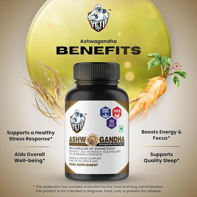 Ashwagandha Supplements 500 mg - Ashwagandha Capsules Pure Organic Ashwagandha Powder Root Extract - Ashwagandha Extra Strenth Stress Relief, Mood Enhancer - 120 Days Supply