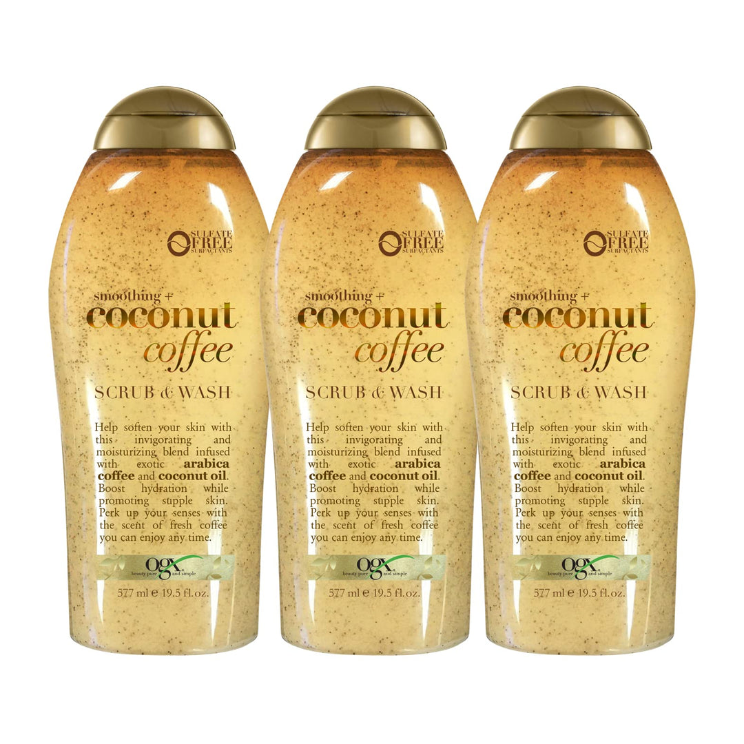 Ogx Smoothing + Coconut Coffee Exfoliating Body Scrub With Arabica Coffee & Coconut Oil, Moisturizing Body Wash For Dry Skin, Pa