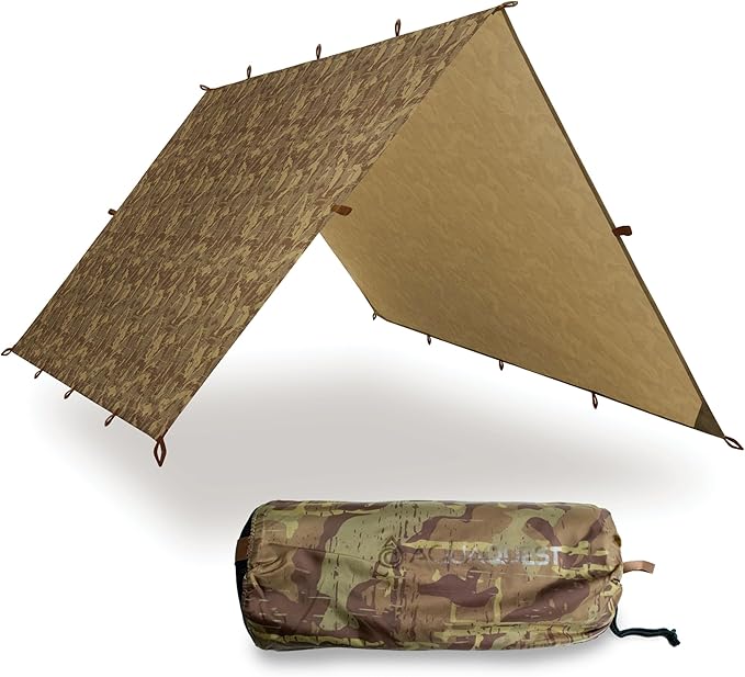 AquaQuest Defender Camping Tarp - Heavy Duty Tent Shelter or Rain Fly - Waterproof Camping Essentials for Hiking, Bushcraft & Hammock, 15 x 15 ft, True Terrain