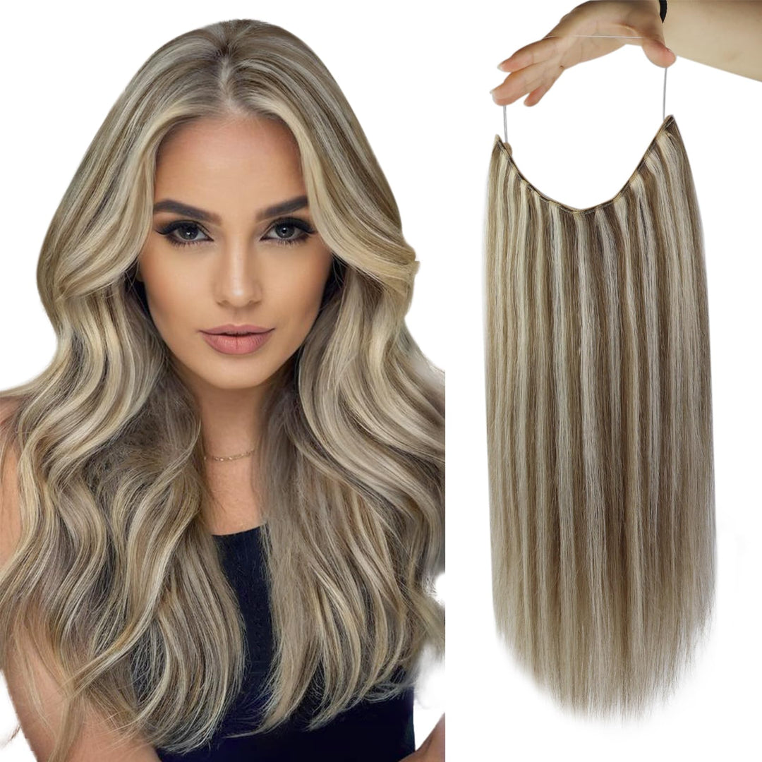Fshine Hair Extensions Wire Human Hair Light Brown Highlighted Butter Blonde Wire Hair Extensions Real Human Hair With Invisible