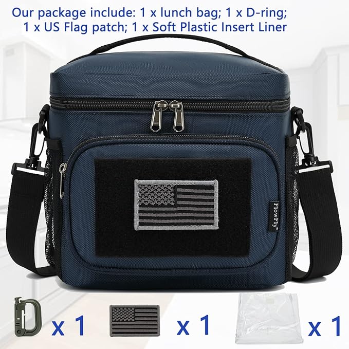 FlowFly Lunch Bag, Insulated Cooler, Thermal Lunch Box Tote with MOLLE/PALS Webbing, Adjustable Padded Shoulder Strap, for Tactical Men Women Adults and Boys Girls Kids (Cyan, Medium)