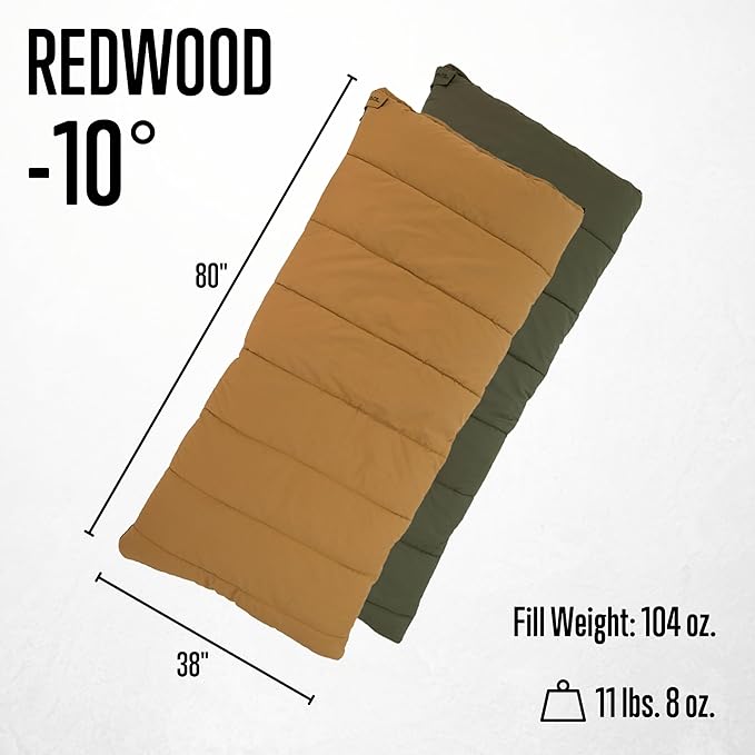 ALPS OutdoorZ Redwood -10° Sleeping Bag, Plaid Flannel Lined, Cotton Canvas