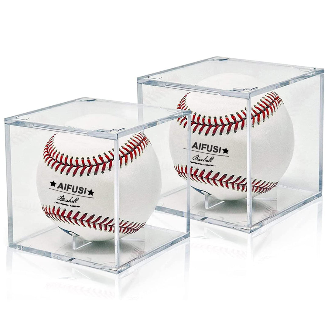 Baseball Display Case, UV Protected Acrylic Cube Baseball Holder Square Clear Box Memorabilia Display Storage Sports Official Baseball Autograph Display Case - Fits Official Size Ball(2 Pack