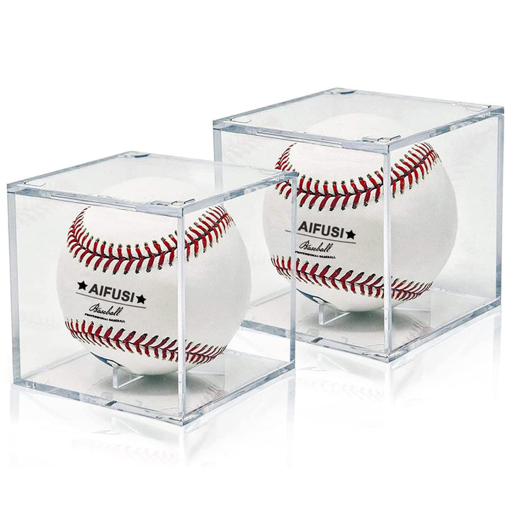 Baseball Display Case, UV Protected Acrylic Cube Baseball Holder Square Clear Box Memorabilia Display Storage Sports Official Baseball Autograph Display Case - Fits Official Size Ball(2 Pack