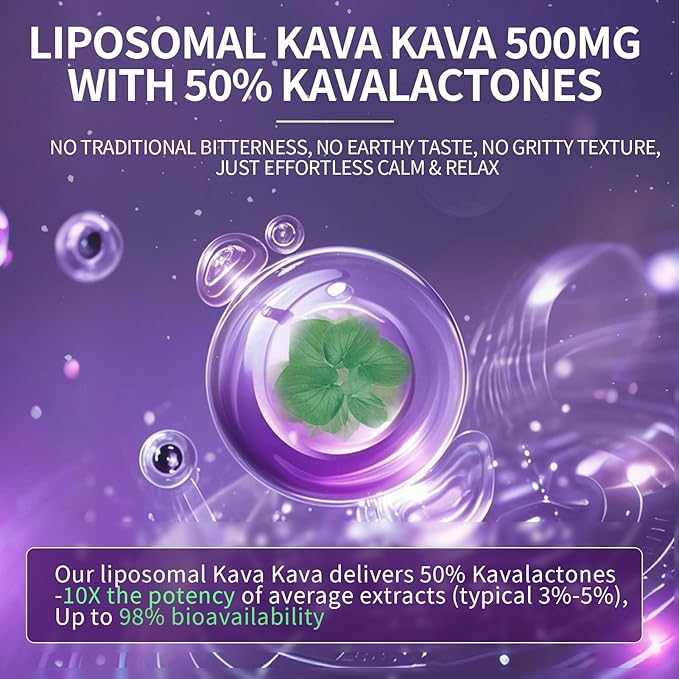 Kava Kava Root Extract Supplement - Liposomal Kava Capsules with L Theanine 200mg, 50% Kavalactones, Relax Calming Kava Extract, Vitamin B6, B12 - for Sleep, Mood, Cognitive & Immune Support, 2 Pack