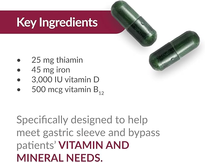 Bariatric Advantage Ultra Solo with Iron - Once-Per-Day Daily Multivitamin - for Bariatric Patients - with Thiamin, Vitamin A & More - Gluten Free - 30 Capsules