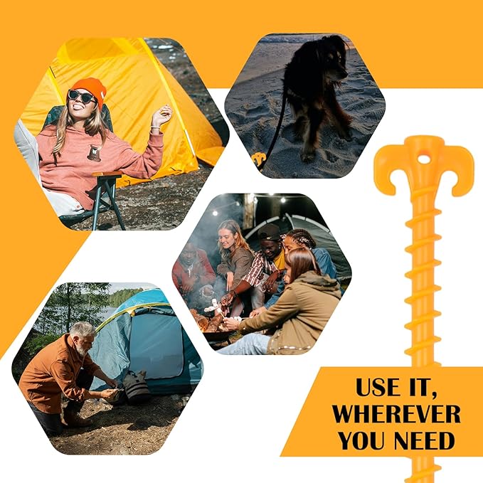 AYAMAYA 8/12/16 PCS Spiral Tent Stakes, 8 Inch Screw in Sand Stakes, Easy Installation Camping Ground Stakes, Tent Spikes with Storage Bag for Beach Garden Yard Canopy Tarp Rainfly Tent Accessories