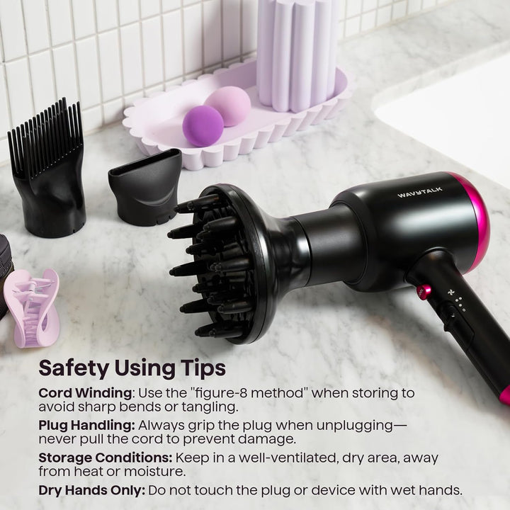 Wavytalk 1875W Ionic Hair Dryer | Diffuser & Comb for Curly Hair | Green