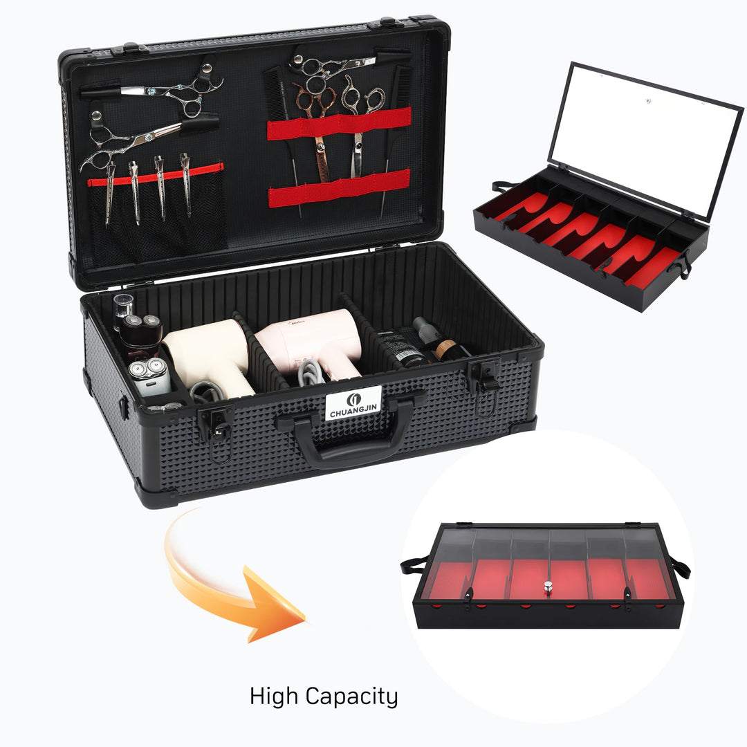 CHUANGJIN Large Barber Carrying Case, Hairdresser Tool Box Organizer Traveling Case, Portable Travel Barber Suitcase for Hair Stylist Pet Groomer Beauty Salon Makeup Artist