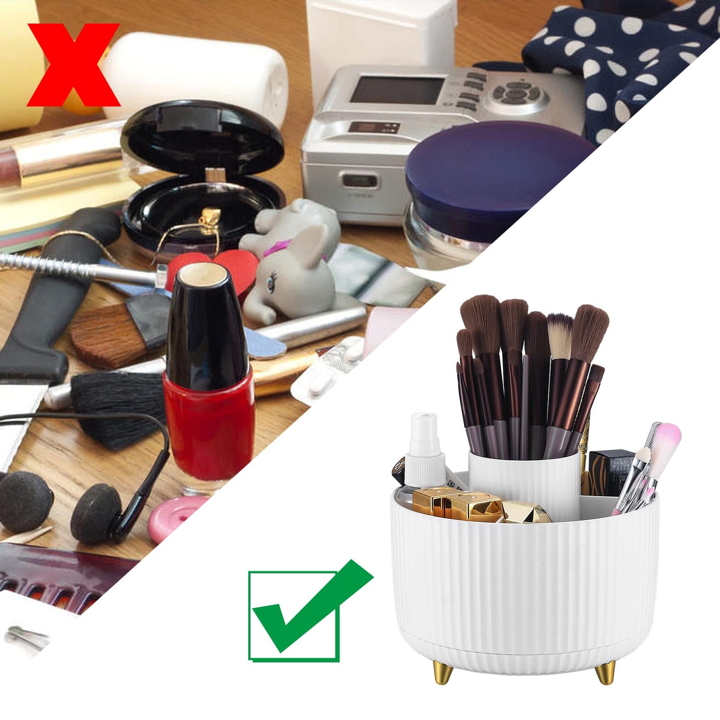 360° Rotating Makeup Organiser, Makeup Brush Holder Organizer, Spinning Cosmetic/Perfume/Beauty Organizer with 5 Compartments for Dressing Table, Bathroom Countertop Make Up Storage