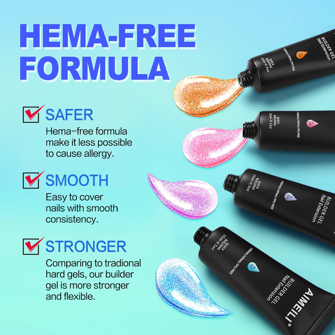 AIMEILI Poly Nail Extension Gel White Glitter Builder Nail Gel Hema Free Poly Nail Enhancement Nail Art Design DIY Salon Nail At Home Gift for Women Nail Gel -025