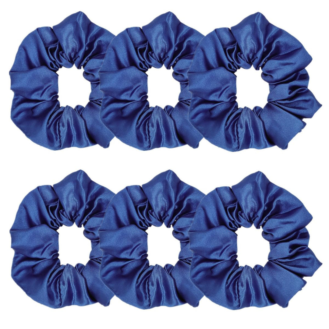 Sufermoe 6 Pcs Satin Silk Hair Scrunchies, Dark Blue (4.5 Inch) - Hair Ties For Women And Girls, Hair Accessories