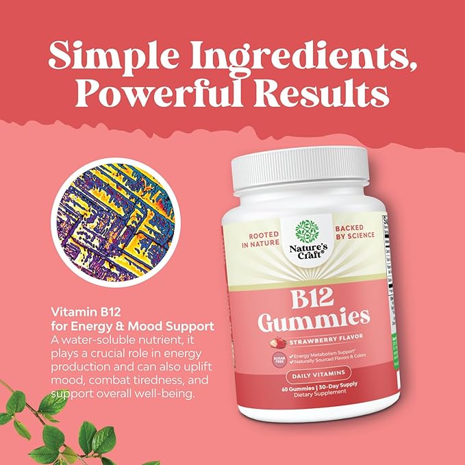 Vitamin B12 Gummies for Adults - Sugar Free Vitamin B12 1000 mcg Chewable Gums for Energy & Mood Support, Immune & Nerves Health - Kosher Non-GMO & Gluten Free Supplement for Women & Men - 60 Count