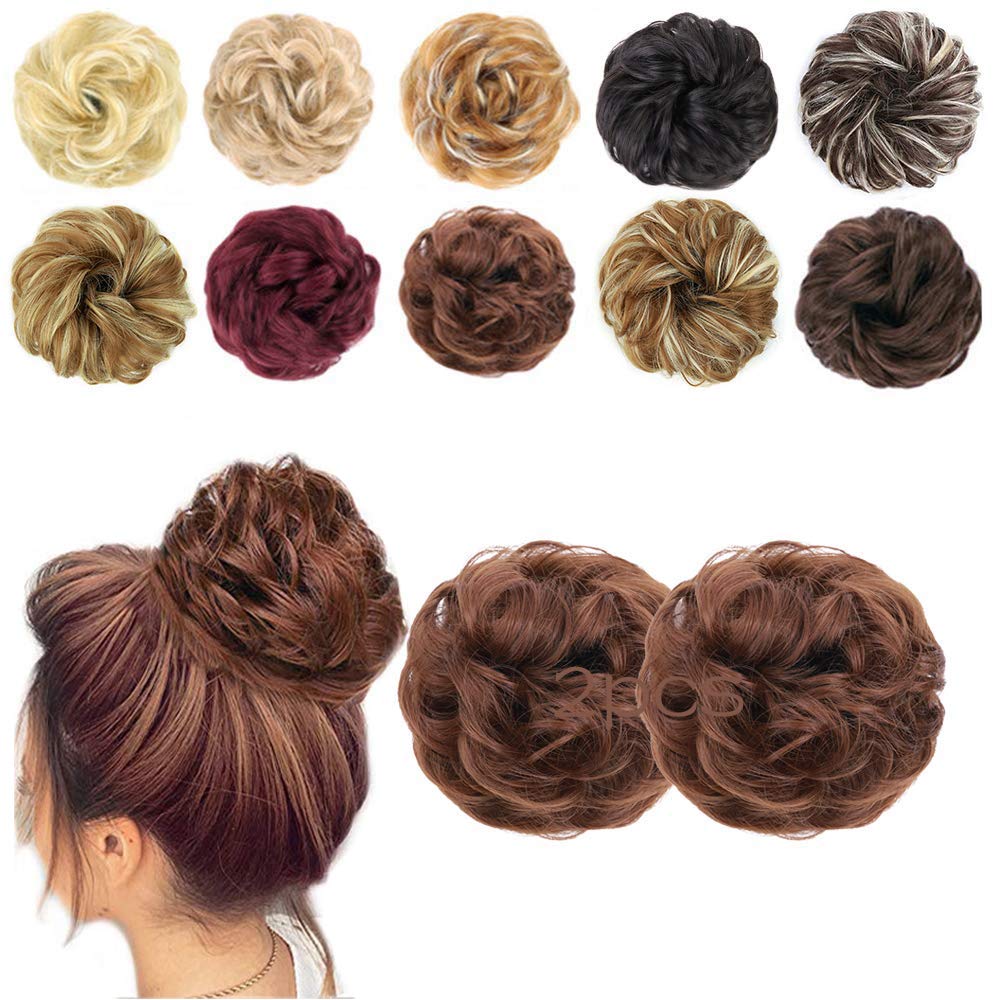 Morica 1Pcs Messy Hair Bun Hair Scrunchies Extension Curly Wavy Messy Synthetic Chignon For Women (Light Auburn#)
