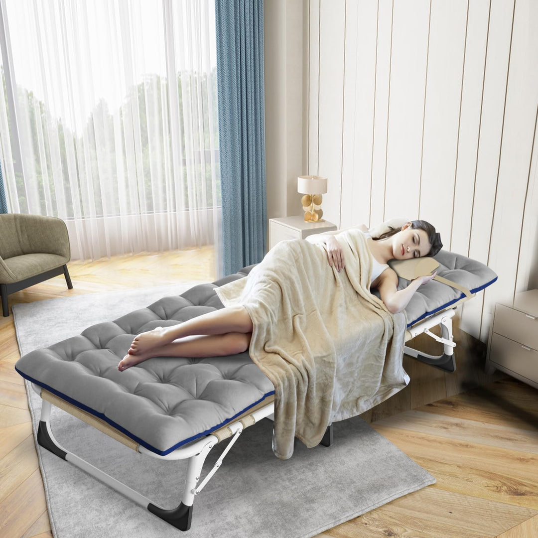 ABORON Folding Camping Cot W/Mat for Adults, Adjustable Heavy Duty Outdoor Bed,1200 D Layer Oxford Travel Camp Cots