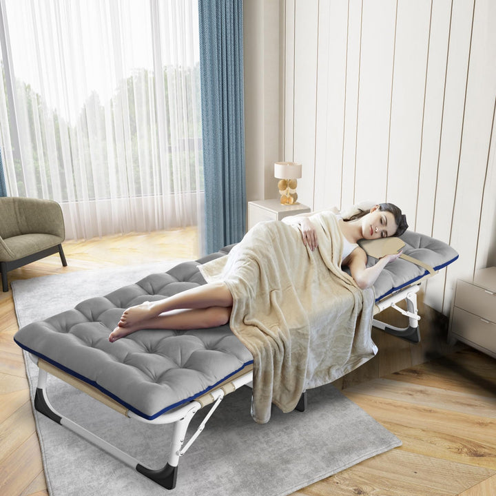 ABORON Folding Camping Cot W/Mat for Adults, Adjustable Heavy Duty Outdoor Bed,1200 D Layer Oxford Travel Camp Cots