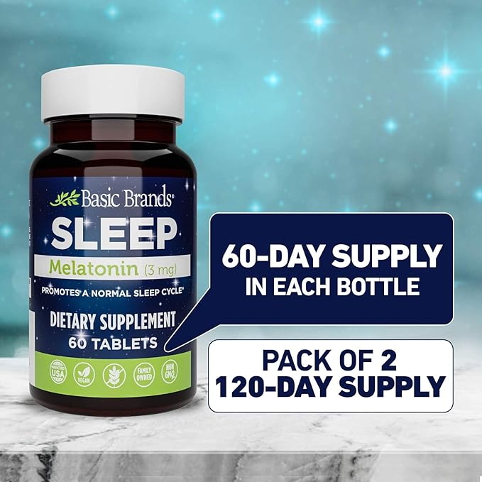 Sleep Melatonin, 3mg, Natural Sleep Support (Pack of 2)