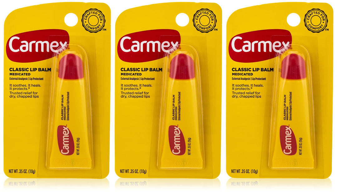 Carmex Lip Balm Tube Classic Medicated 0.35 Ounce 3 Count (10.3Ml)