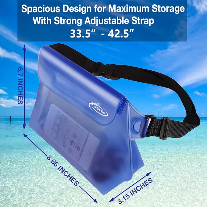 AiRunTech Waterproof Pouch with Waist Strap (2 Pack) | Adjustable Waterproof Dry Fanny Bag for Boating Swimming Kayaking Surfing | Beach Cruise Travel Accessories Essentials Vacation Must haves