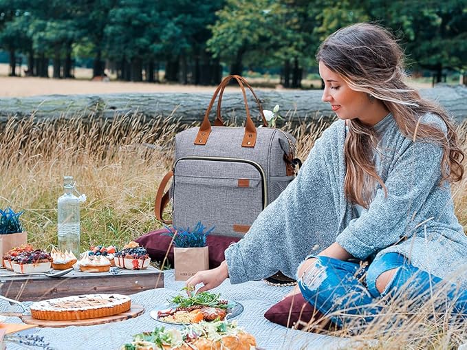 TuErCao Adult Lunch Box - Insulated Lunch Bag Women for Work, Soft Cooler for Beach Travel Picnic, Ladies Lunch Tote Bag for Office, Grey