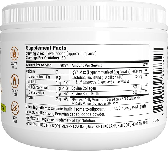 Microbiome Breakthrough Repair Powder - Chocolate Flavor - Has Lactobacillus Strains, Bone Broth & Collagen - Source of L-Glutamine - Gas & Bloating Relief - Improves Gut Health - 30 Servings - 150g
