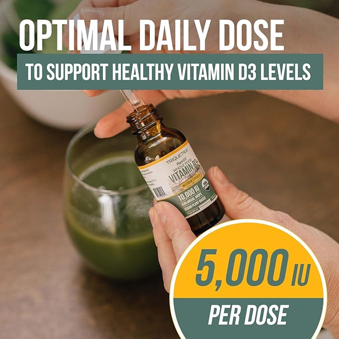 Plant-D3 Organic Vitamin D3 5000 IU - Vegan, Max Strength Sublingual Liquid D3 Drops - 200% Higher Absorption - 100% Plant-Based Cholecalciferol Form - Adjustable Dosing for All Ages (1oz Liquid)