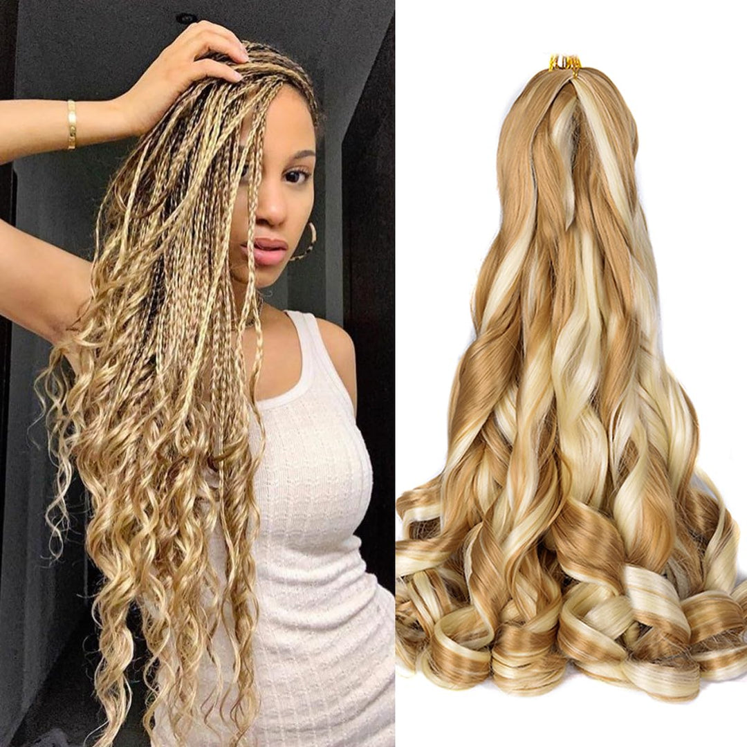 Curly Braiding Hair Box Braids #P27/613 Spanish Curly Braiding Hair For Box Braids 8 Packs Bouncy Braiding Hair 16 Inch Syntheti