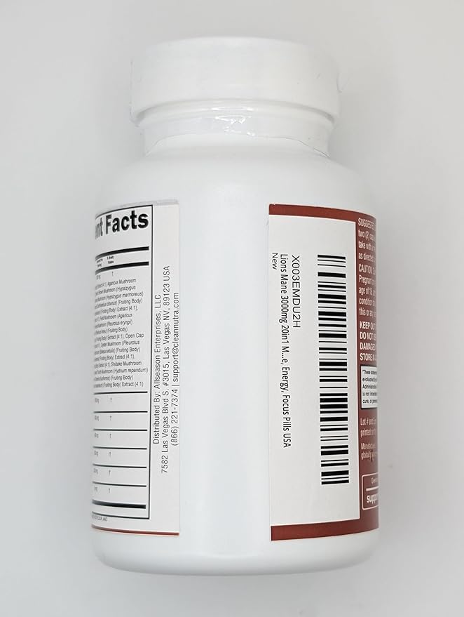 Clean Nutraceuticals Lions Mane 20in1 Mushroom Supplement with Turkey Tail Reishi Cordyceps Chaga Maitake Meshima Poria Cocos Shiitake Oyster Porcini Enoki - Pack