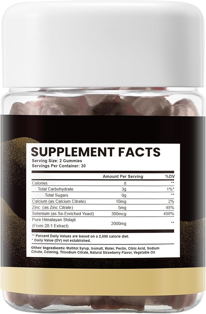 Shilajit Gummies Supplements, Pure Himalayan Shilajit Gummies, Lab Test, Trace Minerals, Shilajit for Men, Women, Non-GMO, Natural Color & Flavor, 60 Count