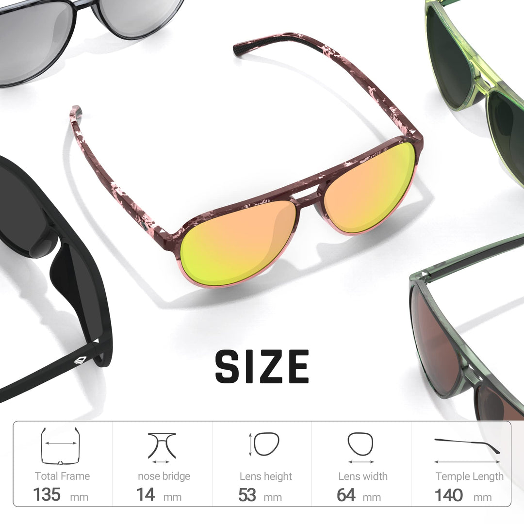 TOREGE Aviator Sunglasses Polarized Sunglasses for Men Women, Sports Sun Glasses UV400 Protection Fishing Boating Beach Golf Driving TR75(Matte Crystal Peach Black Tortois&Champagne Lens C14)