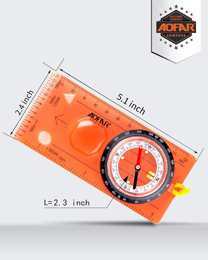 AOFAR Orienteering Compass AF-5C for Hiking, Boy Scout, Kids - Professional Field Compass for Map Reading, Navigation and Survival - Lightweight Mini Camping