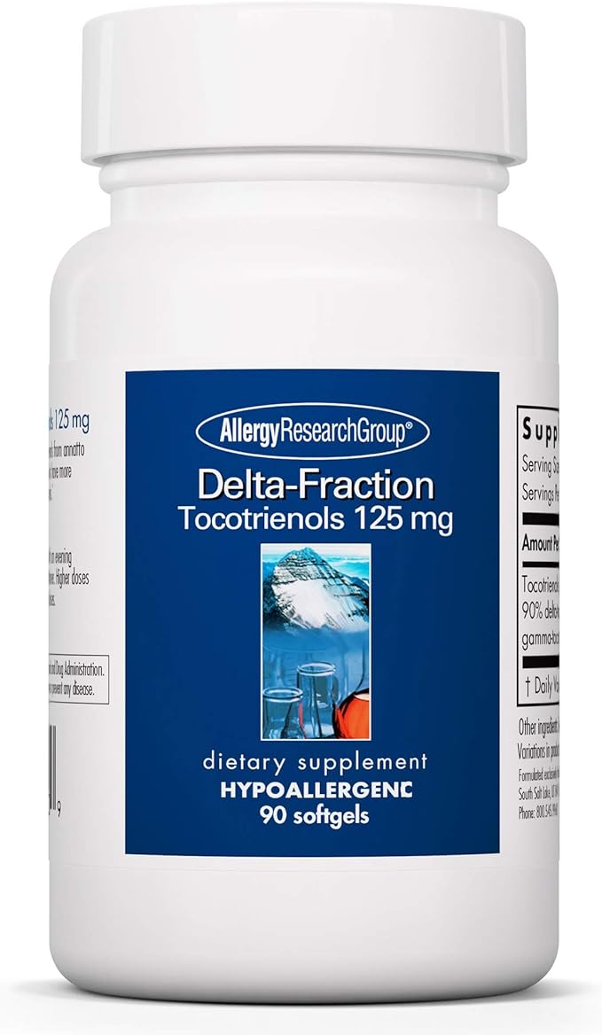 Allergy Research Group Delta-Fraction Tocotrienols Supplement - 125 mg Vitamin E, Annatto, Gamma, Tocotrienols Only, Tocopherol-Free, Hypoallergenic, Softgels - 90 Count