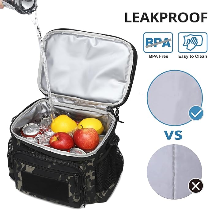 ATRIPACK Lunch Bag for Men, Double Deck Tactical Lunch Box Work with Shoulder Strap MOLLE Webbing Large Lunch Cooler Leakproof Insulated （Camo-Black）