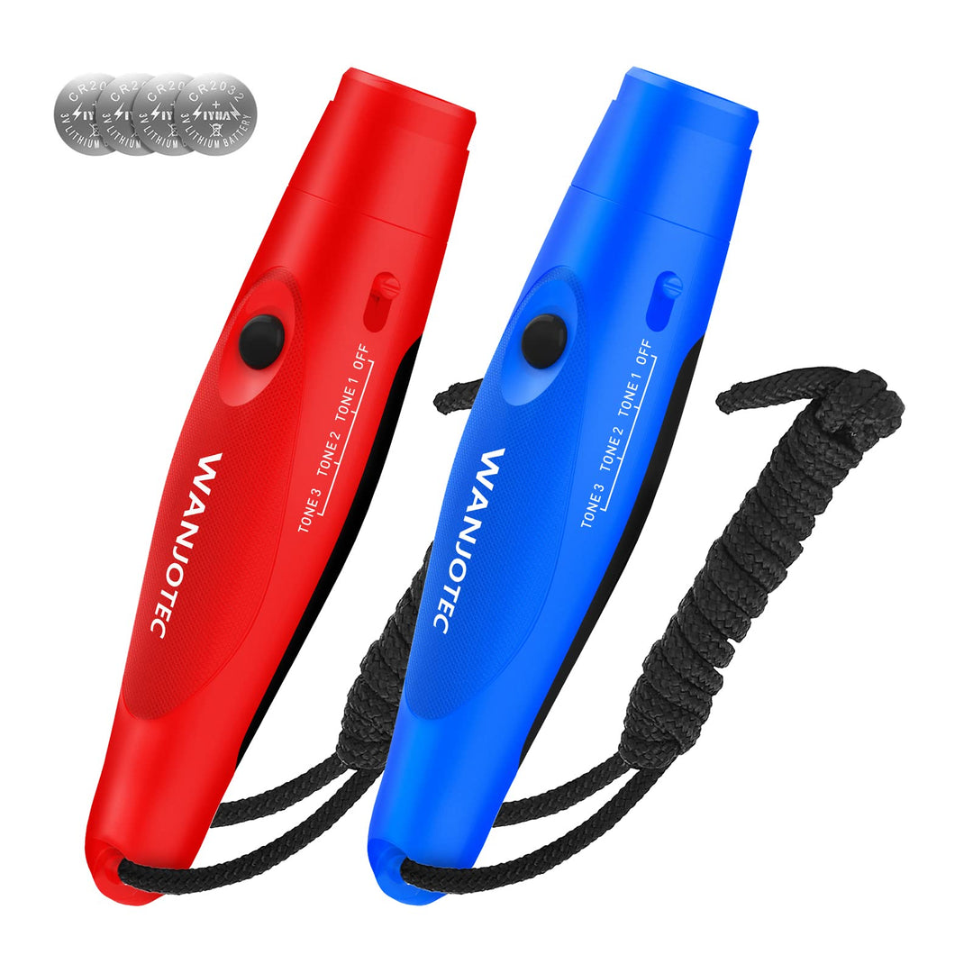 Electronic Whistle, 2 Pack Handheld Electronic Whistles, 3 Tone High Volume Whistle Emergency, Adjustable Volume Whistle with Lanyard for Teacher Coach Referee, Volleyball Soccer Sports -Red&Blue
